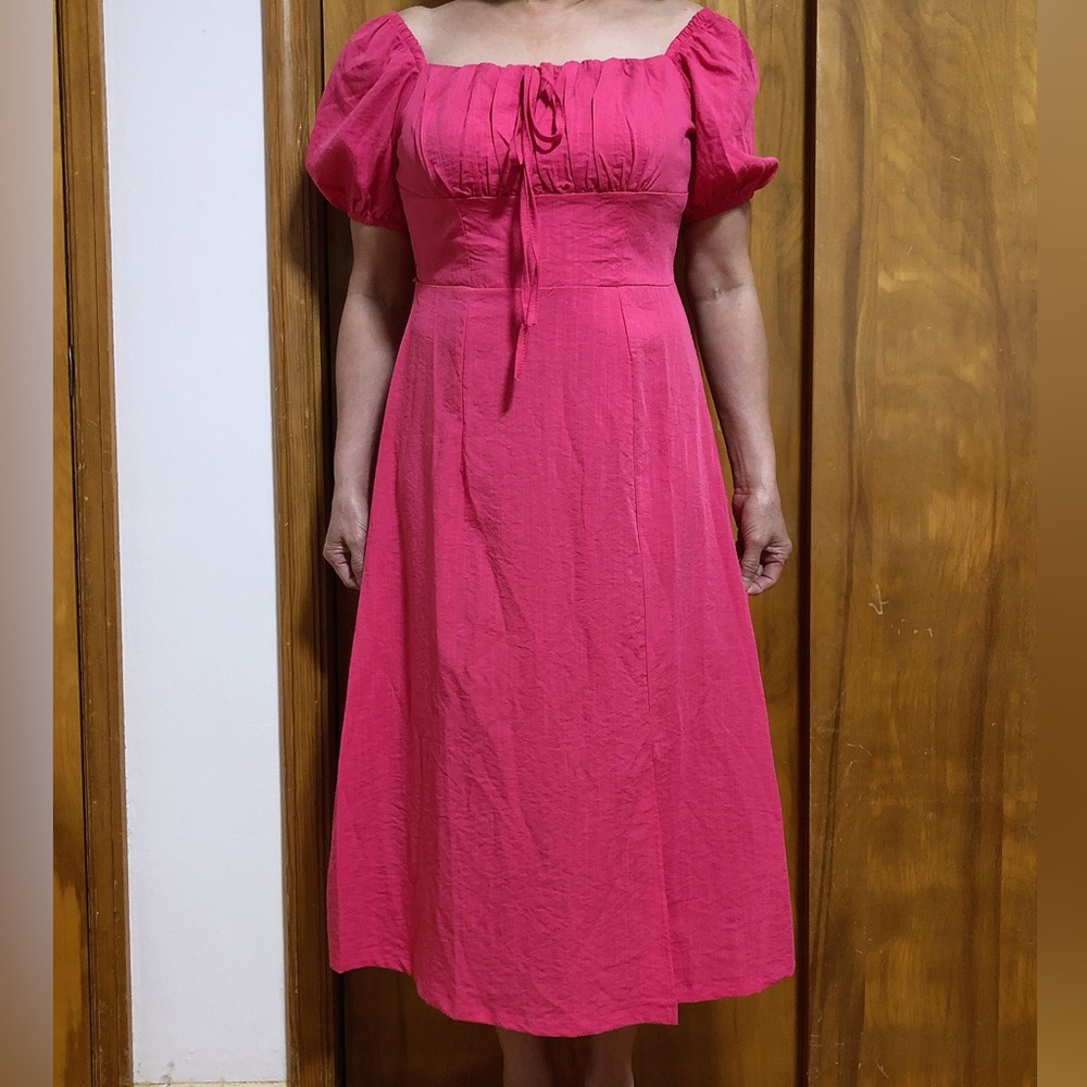 Tie Front, Puff Sleeve Knot Front Split Dress, fit size S/M